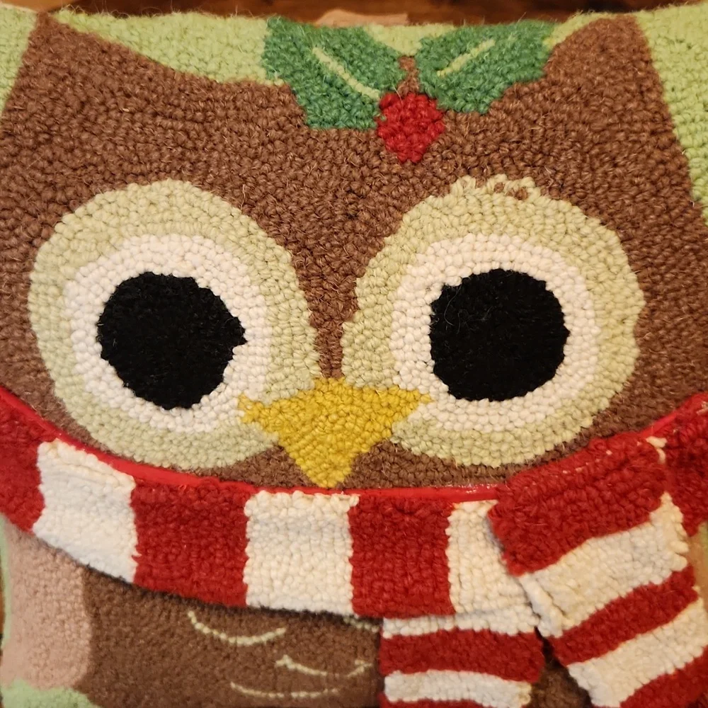 Owl holiday stitched pillow NWOT